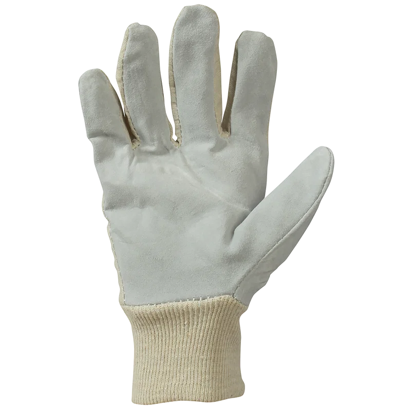 MEN COTT/CHROME LEATHER GLOVES KNITWRIST